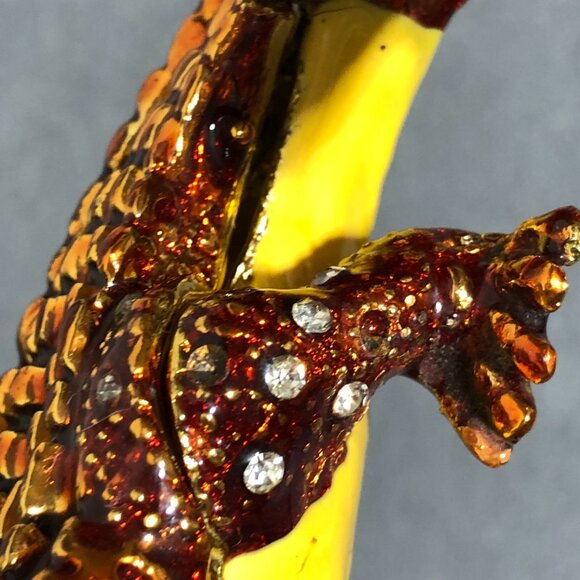 Enameled Alligator Crocodile Trinket Box Rhinestone Hinged Bejeweled - Picture 10 of 13